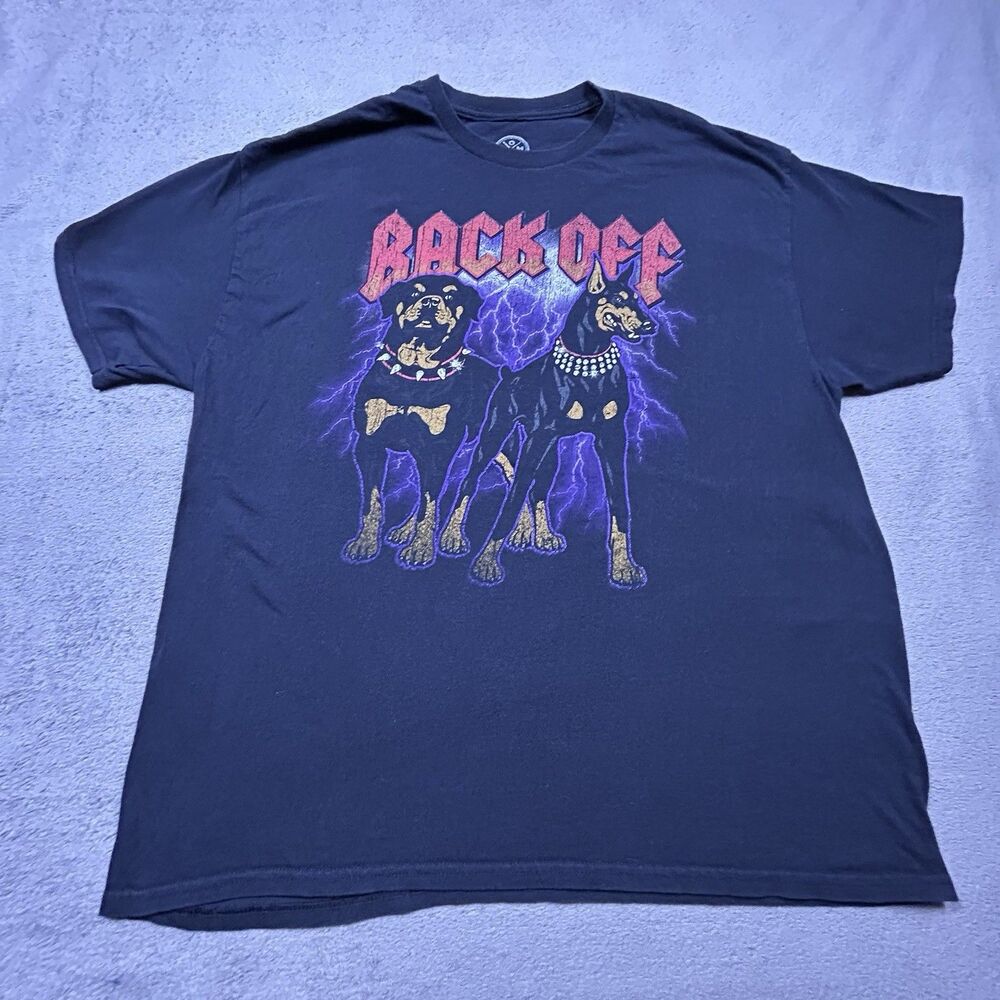 DOM Graphic T-Shirt Men XL Back Off Rottweiler Doberman Lightning Streetwear
